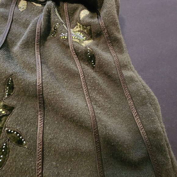 Juliette Womens Green Embroidered Zip-Up Sweater With Beaded Details XXL - Picture 11 of 12